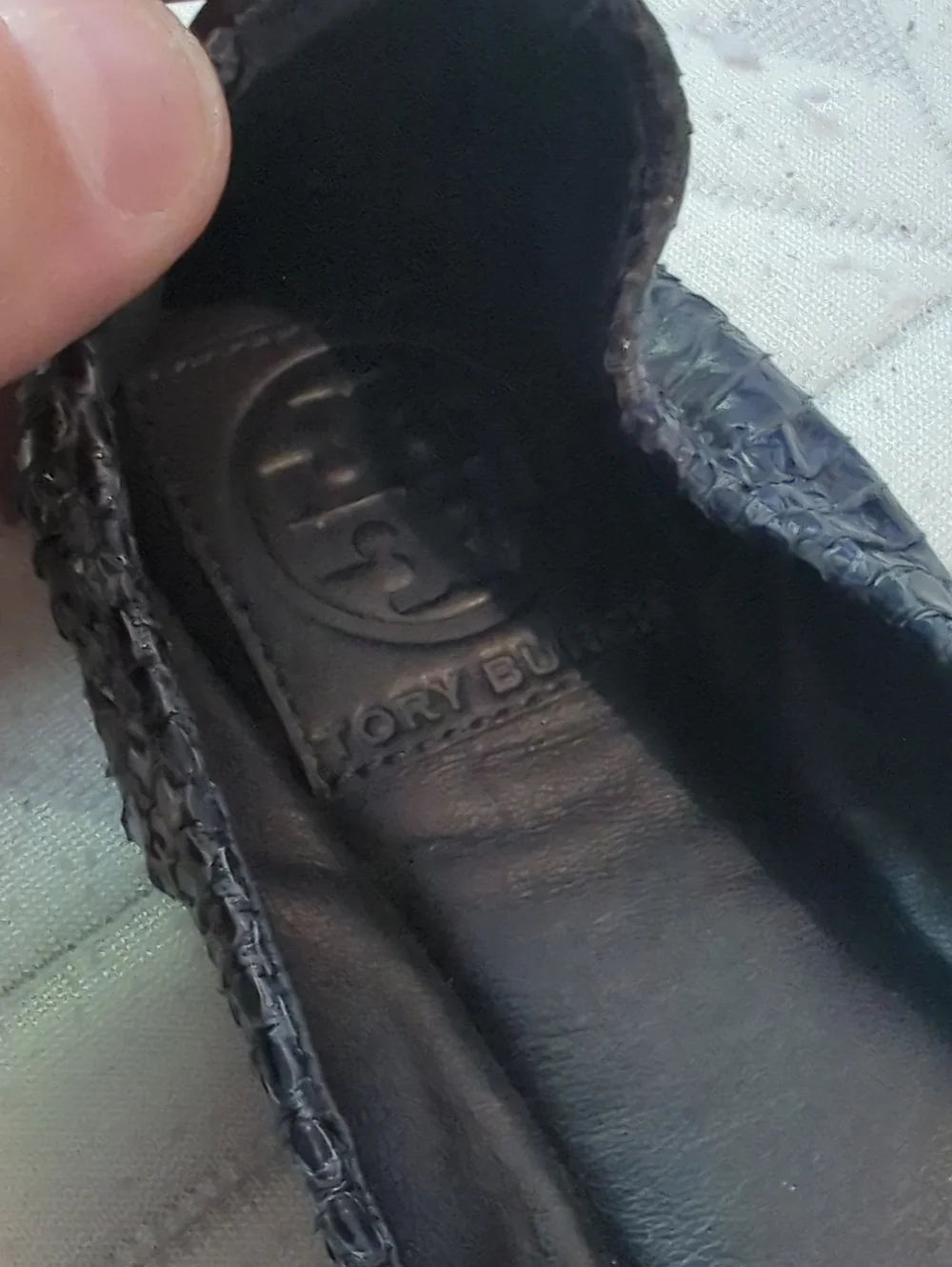 Tory‎ Burch Black Croc-Embossed Leather Ballet Flats Size 5.5
